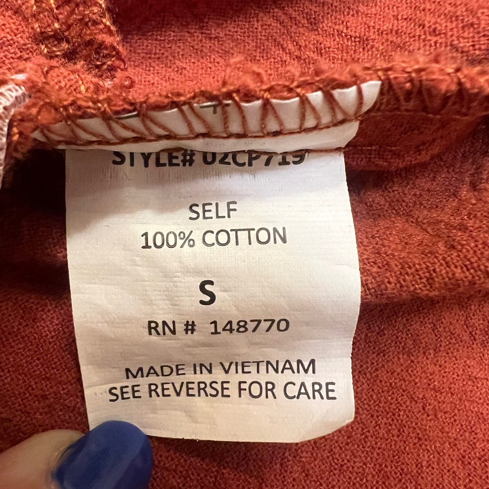 Sienna Sky Terracotta Rust 100% Cotton Wide Leg Button Front Boho Jumpsuit S - Picture 8 of 8